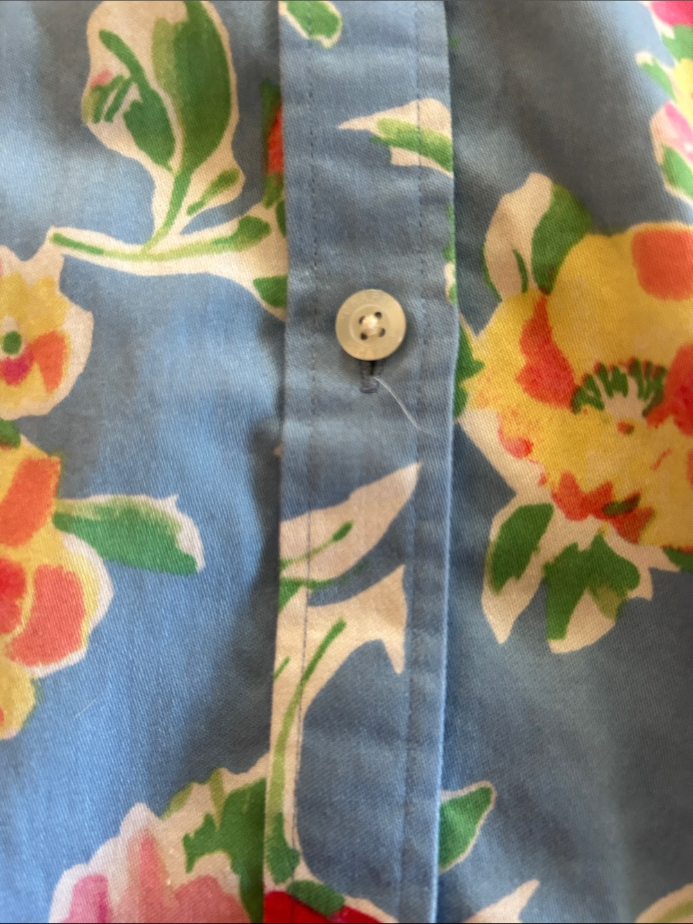 Chaps Blue Floral Button-Up Shirt with Pink and Red Blooms cotton 100 - Picture 5 of 6